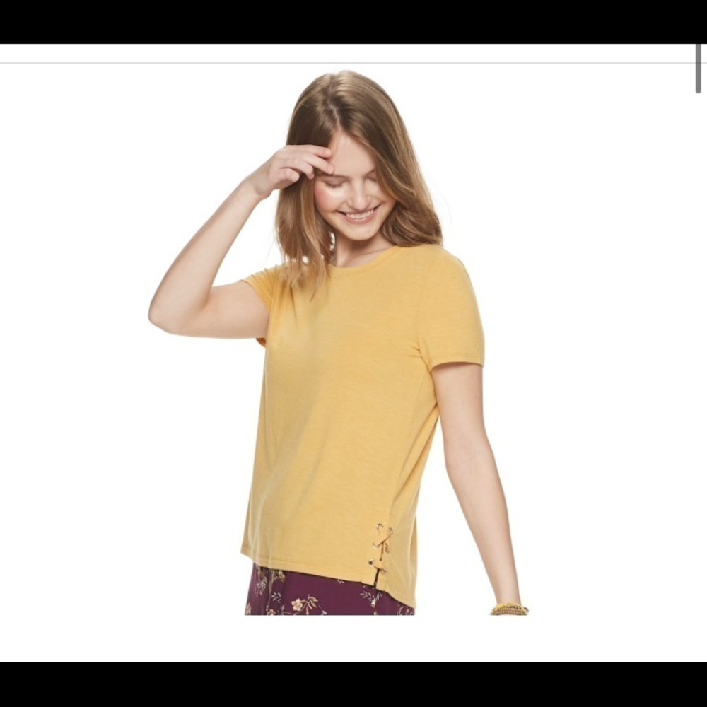 Juniors' Pink Republic Lace-Up Side Tee